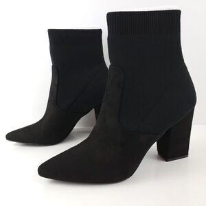 Steve Madden SZ 6 Black Knit Sock Booties Slip-on Ankle Boots Block Heel
